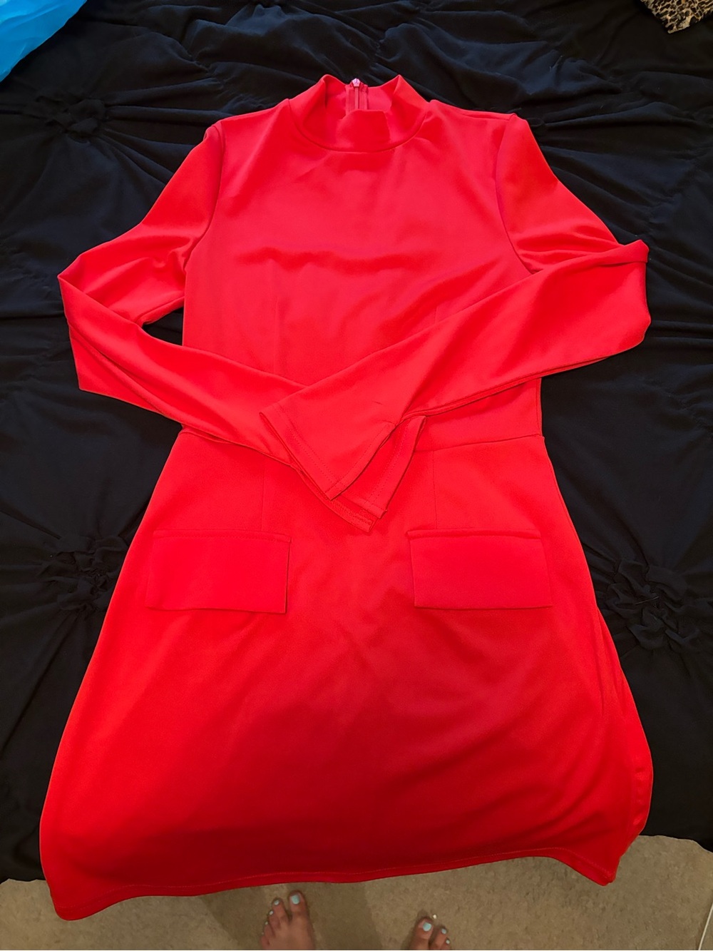 Women’s Long Sleeve Red Shift Dress - Mock Neck
